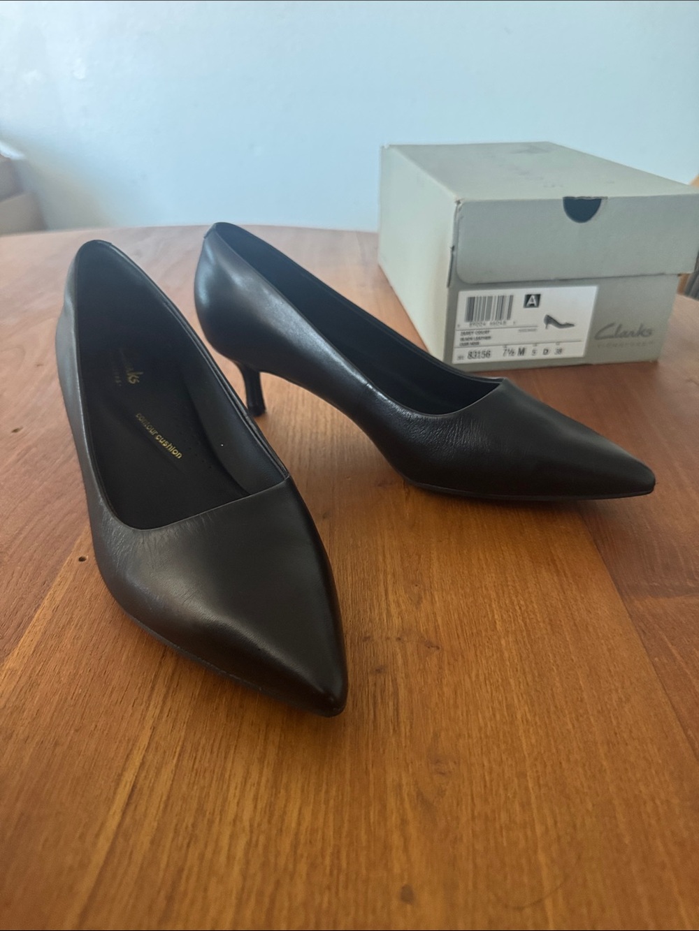 Clarks Black Pointed Toe Leather Heels